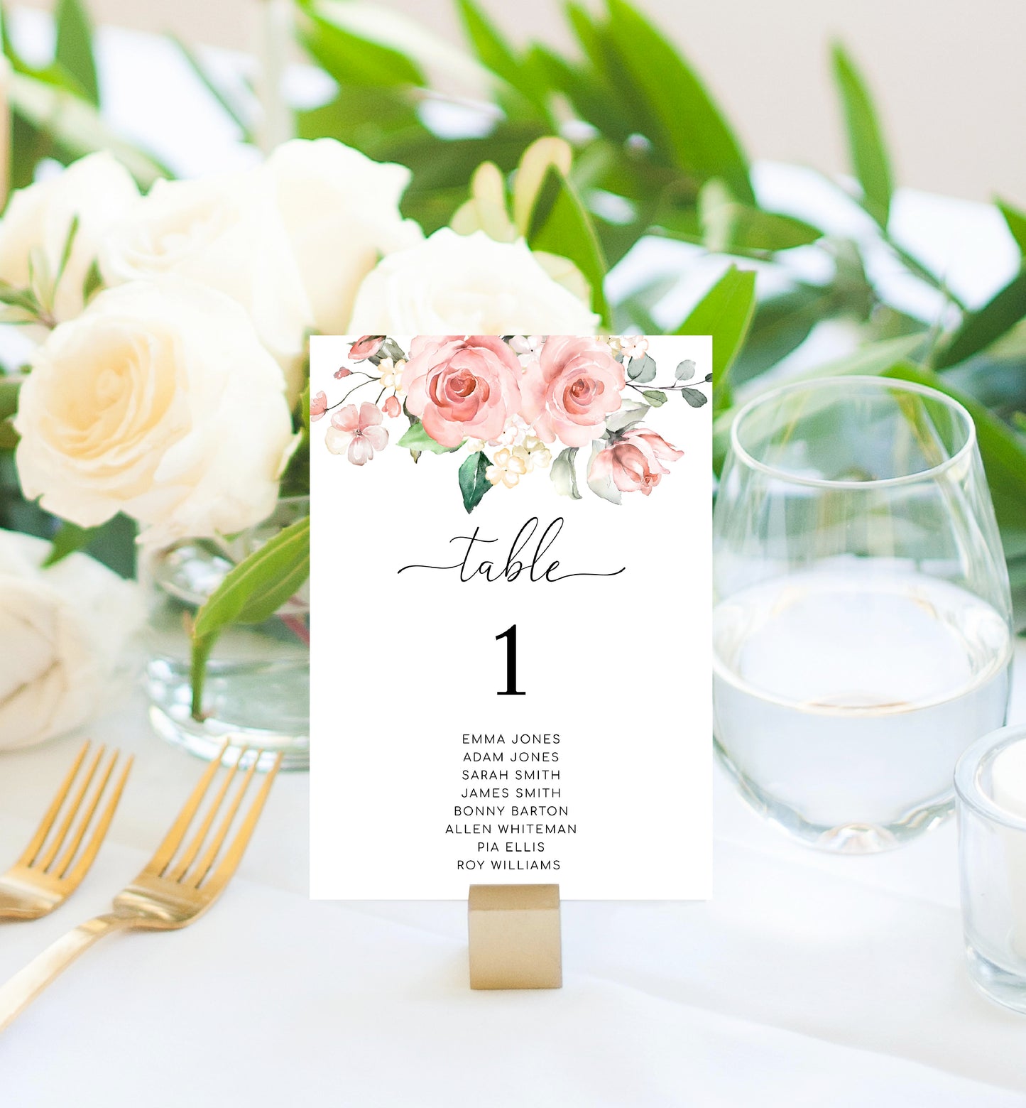 Darcy Floral Pink | Printable Table Numbers Template