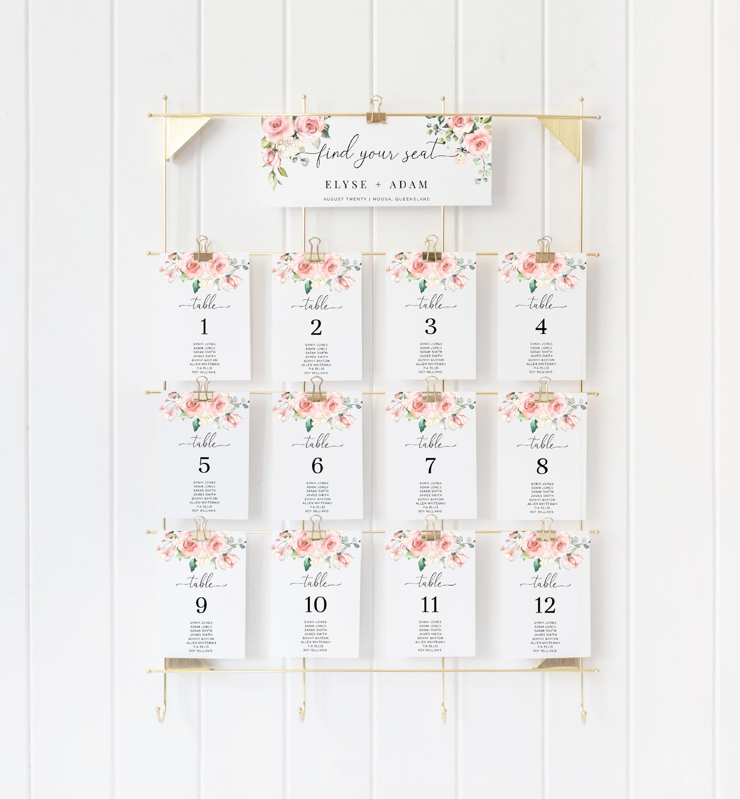 Darcy Floral Pink | Printable Table Numbers Template