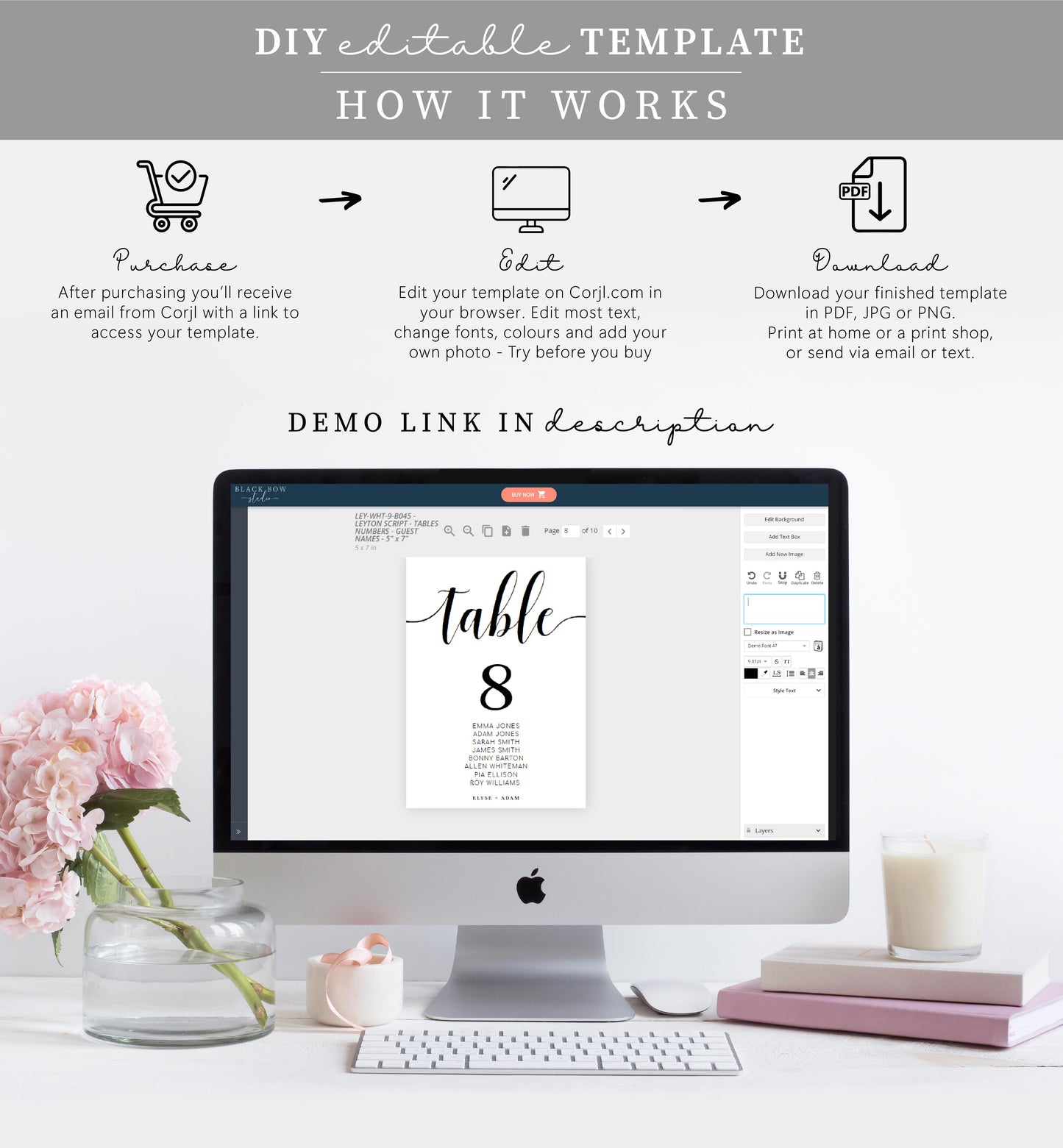 Leyton Script White | Printable Table Numbers Template