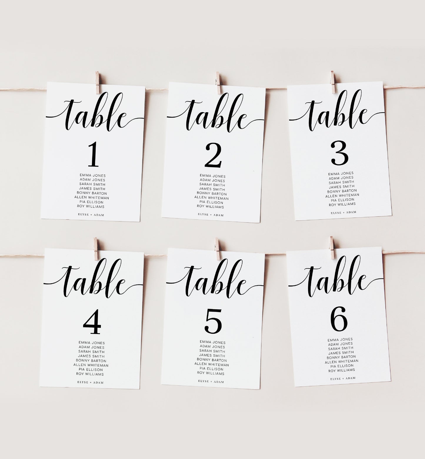 Leyton Script White | Printable Table Numbers Template