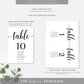 Leyton Script White | Printable Table Numbers Template