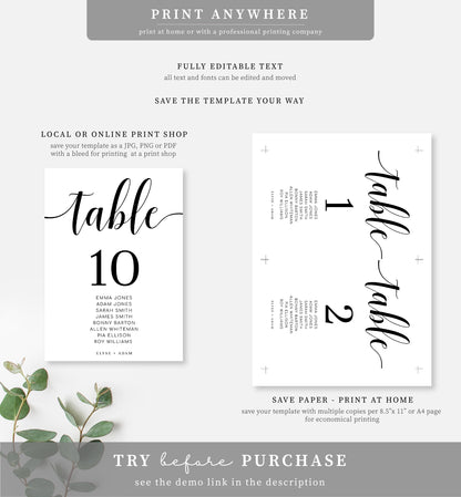 Leyton Script White | Printable Table Numbers Template