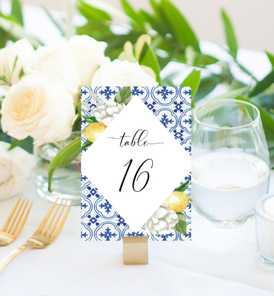 The Med Lemons | Printable Table Numbers - Black Bow Studio