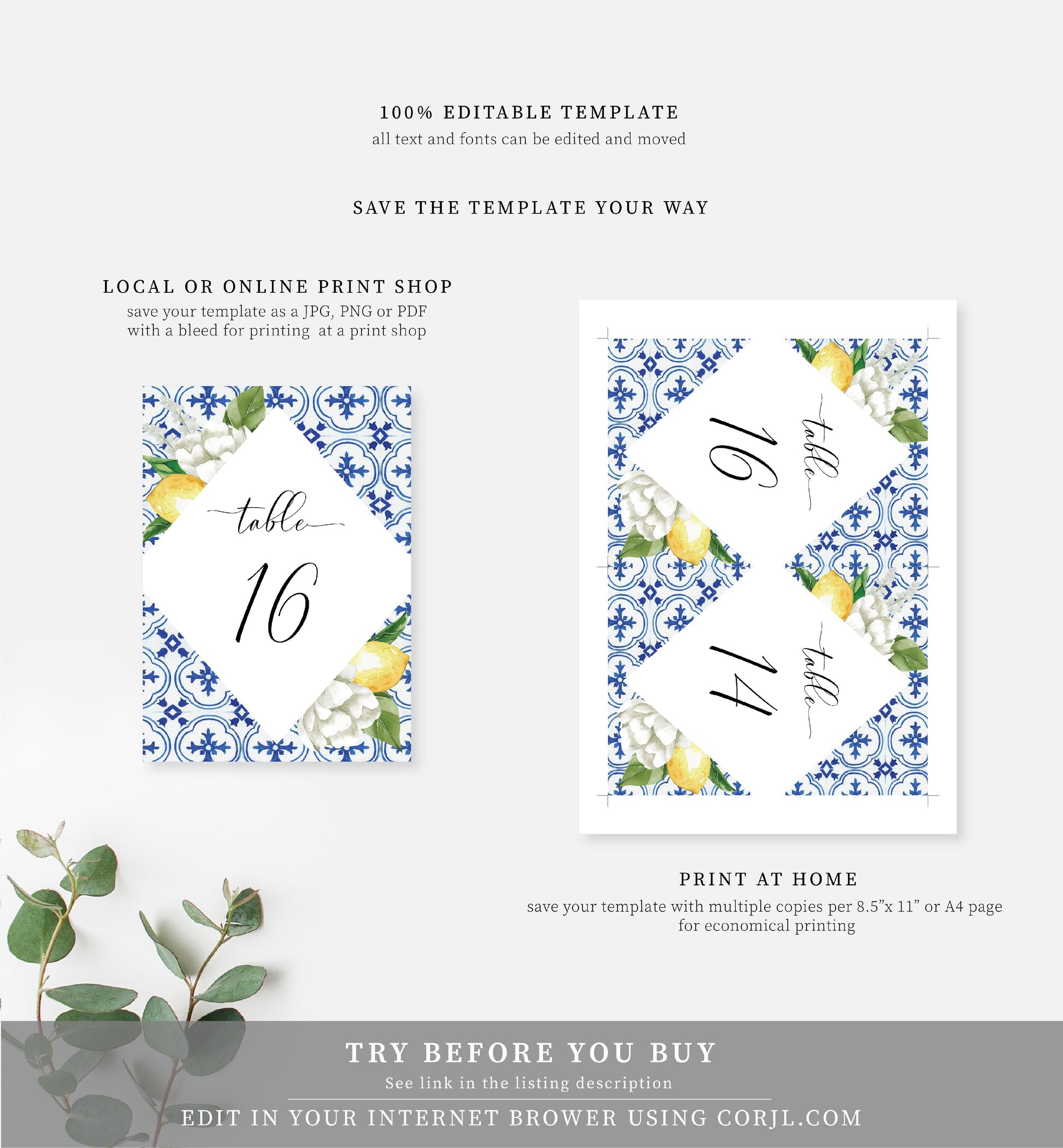 The Med Lemons | Printable Table Numbers - Black Bow Studio