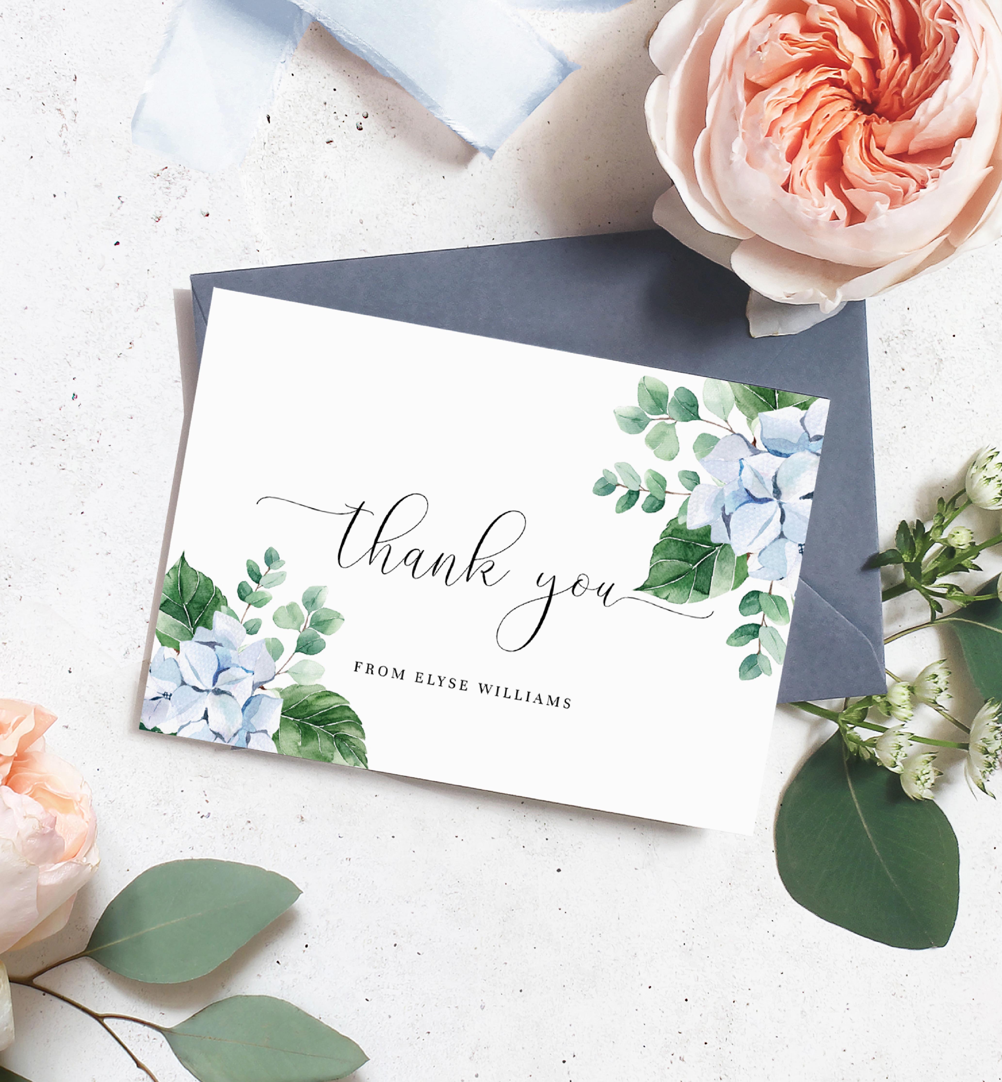 ferras blossom blue | printable thank you card template – black