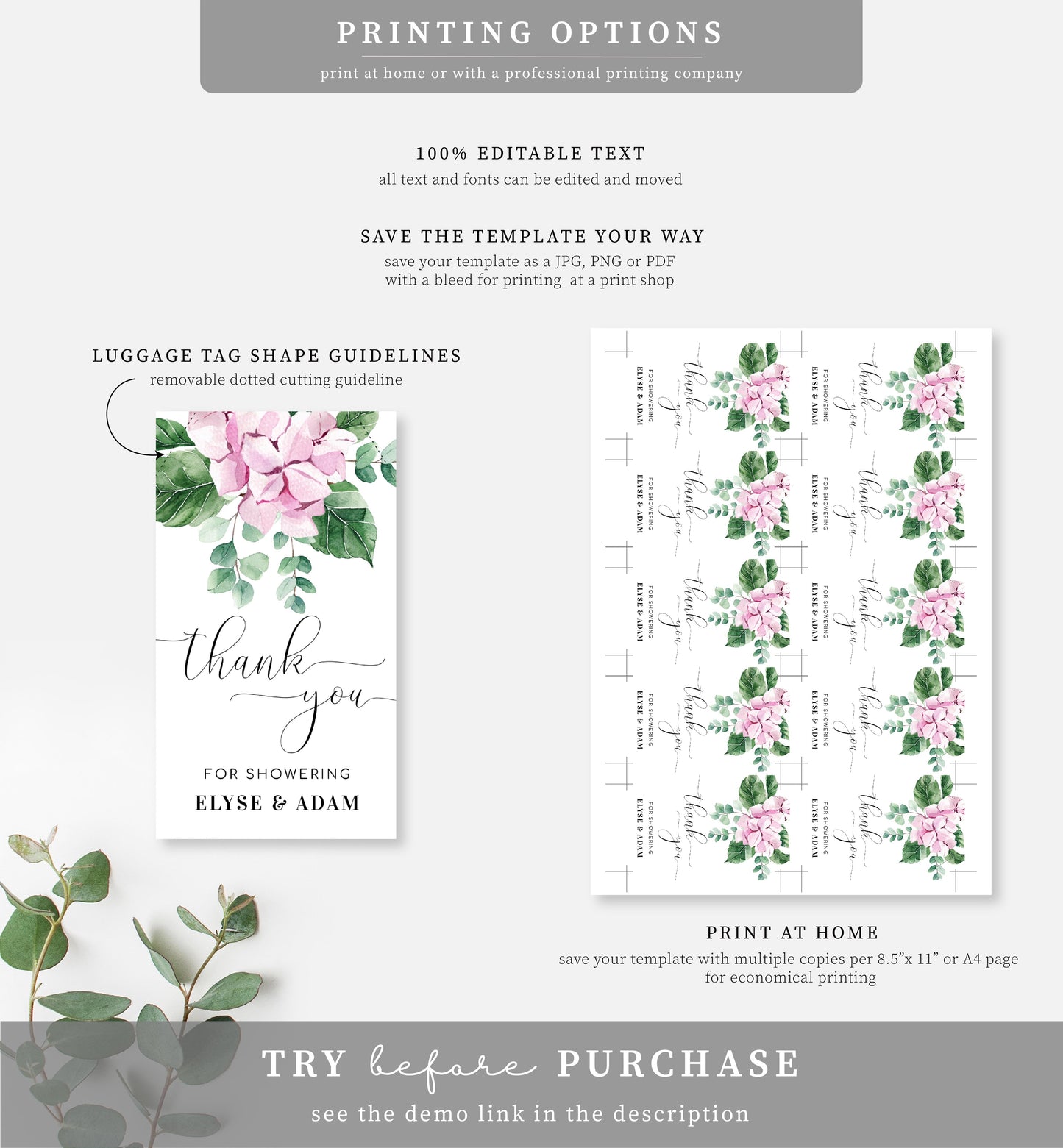Ferras Blossom Pink | Printable Thank You Favour Tag Template