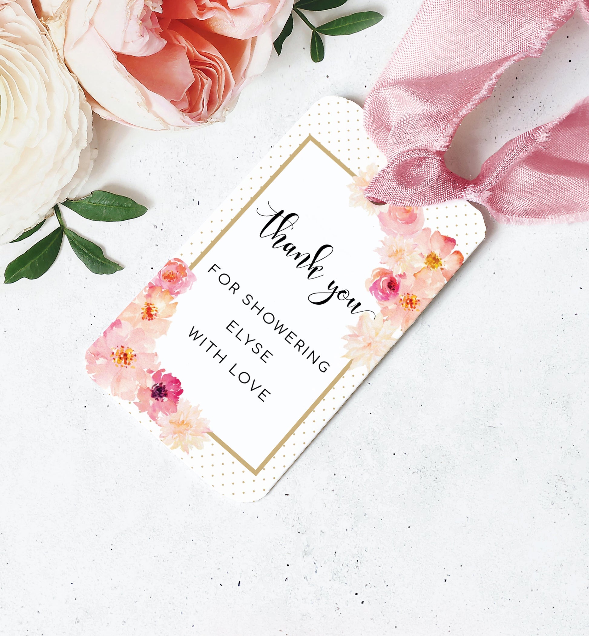 Abbieville Floral White | Printable Favour Tag Template - Black Bow Studio
