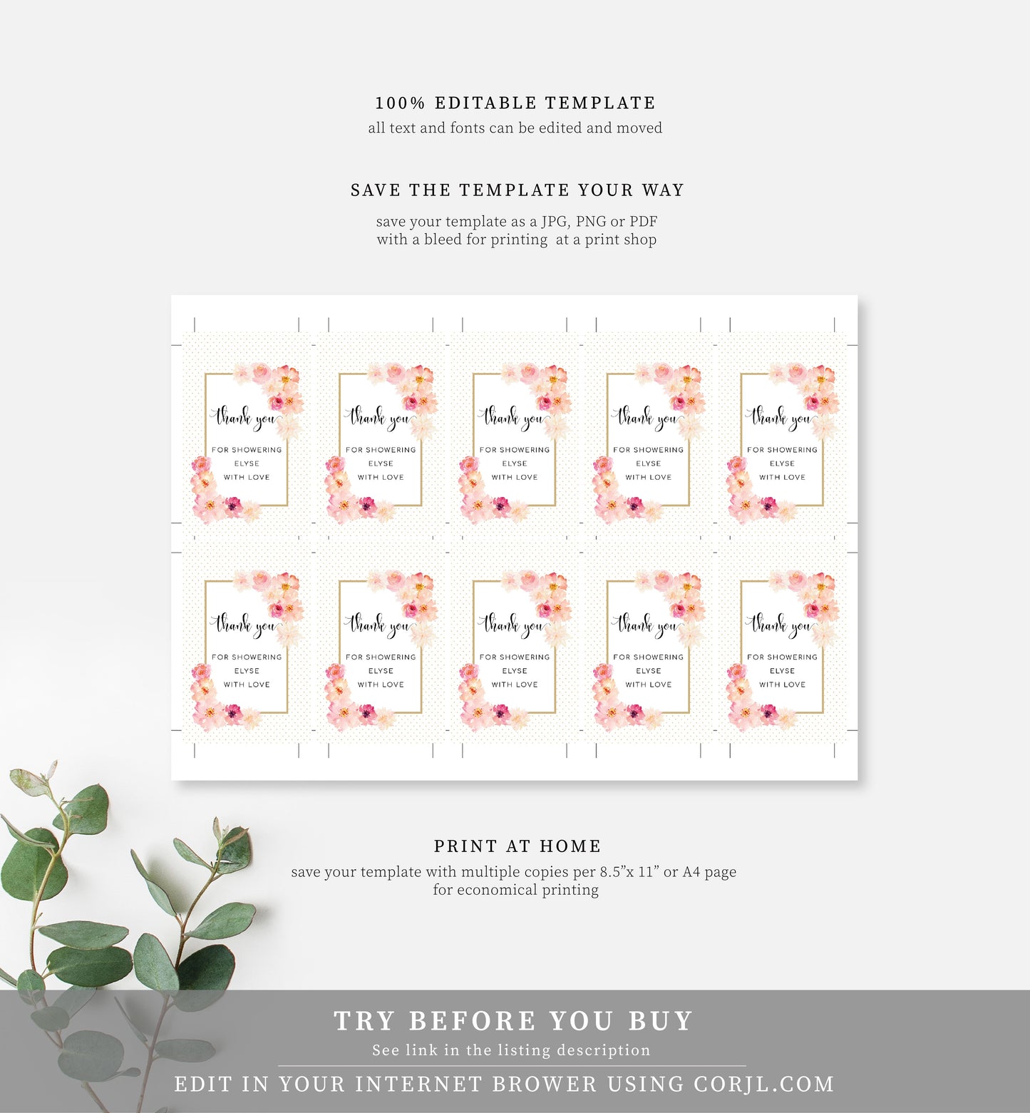 Abbieville Floral White | Printable Favour Tag Template - Black Bow Studio