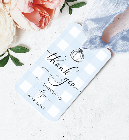 Gingham Blue Pumpkin | Printable Favour Tags