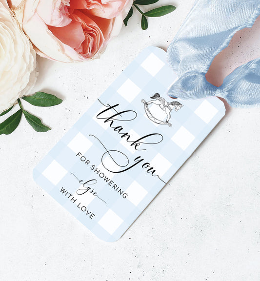 Gingham Blue Rocking Horse | Printable Favour Tags