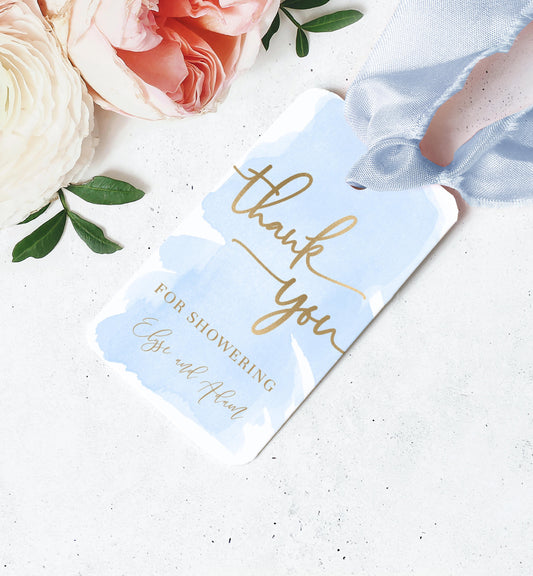 Watercolour Blue | Printable Thank You Favour Tags - Black Bow Studio