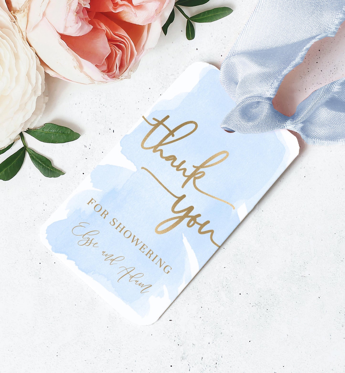 Watercolour Blue | Printable Thank You Favour Tags - Black Bow Studio