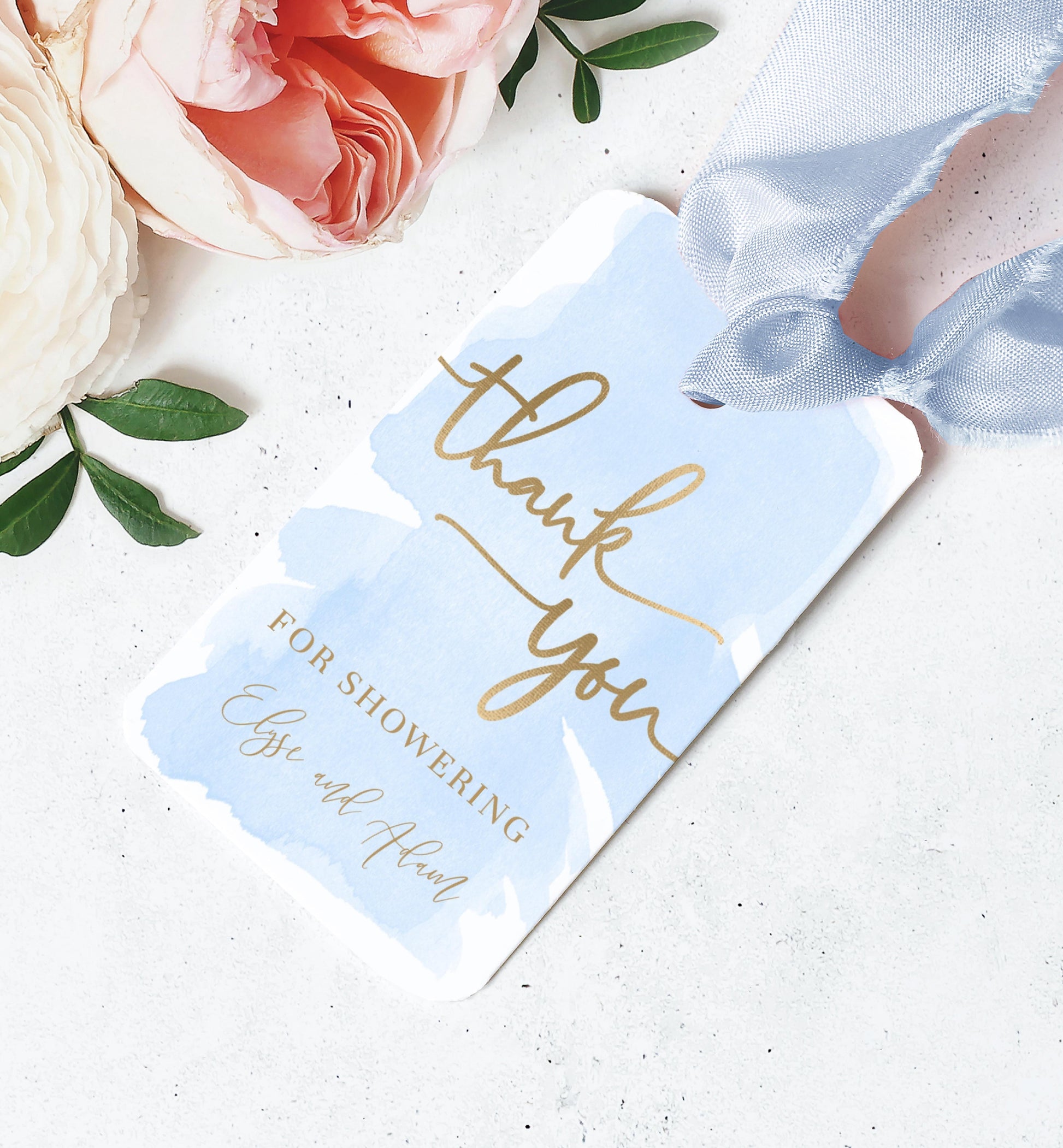 Watercolour Blue | Printable Thank You Favour Tags - Black Bow Studio