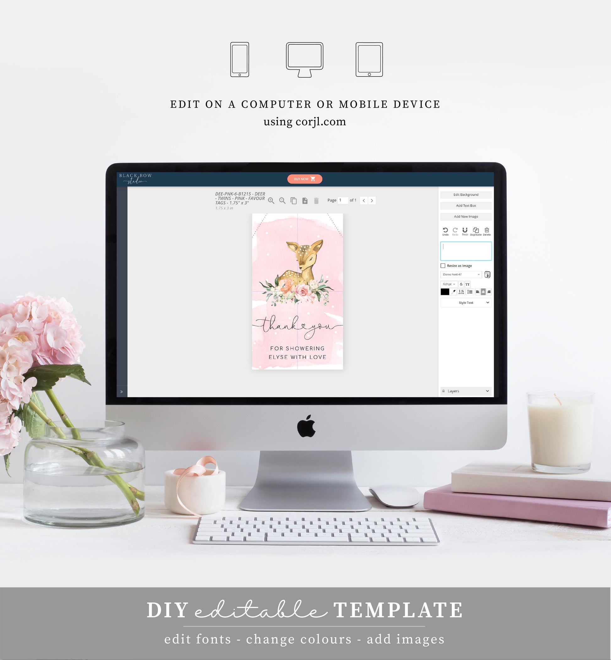 Oh Deer Pink | Printable Favour Tags - Black Bow Studio