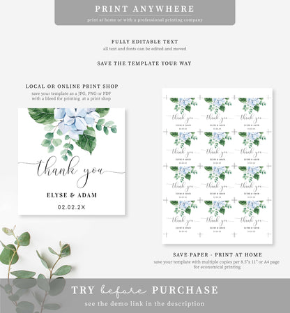 Ferras Blossom Blue | Printable Thank You Favour Tags Template