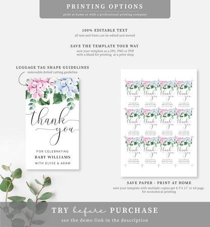Ferras Blossom Pink Blue | Printable Thank You Favour Tags Template
