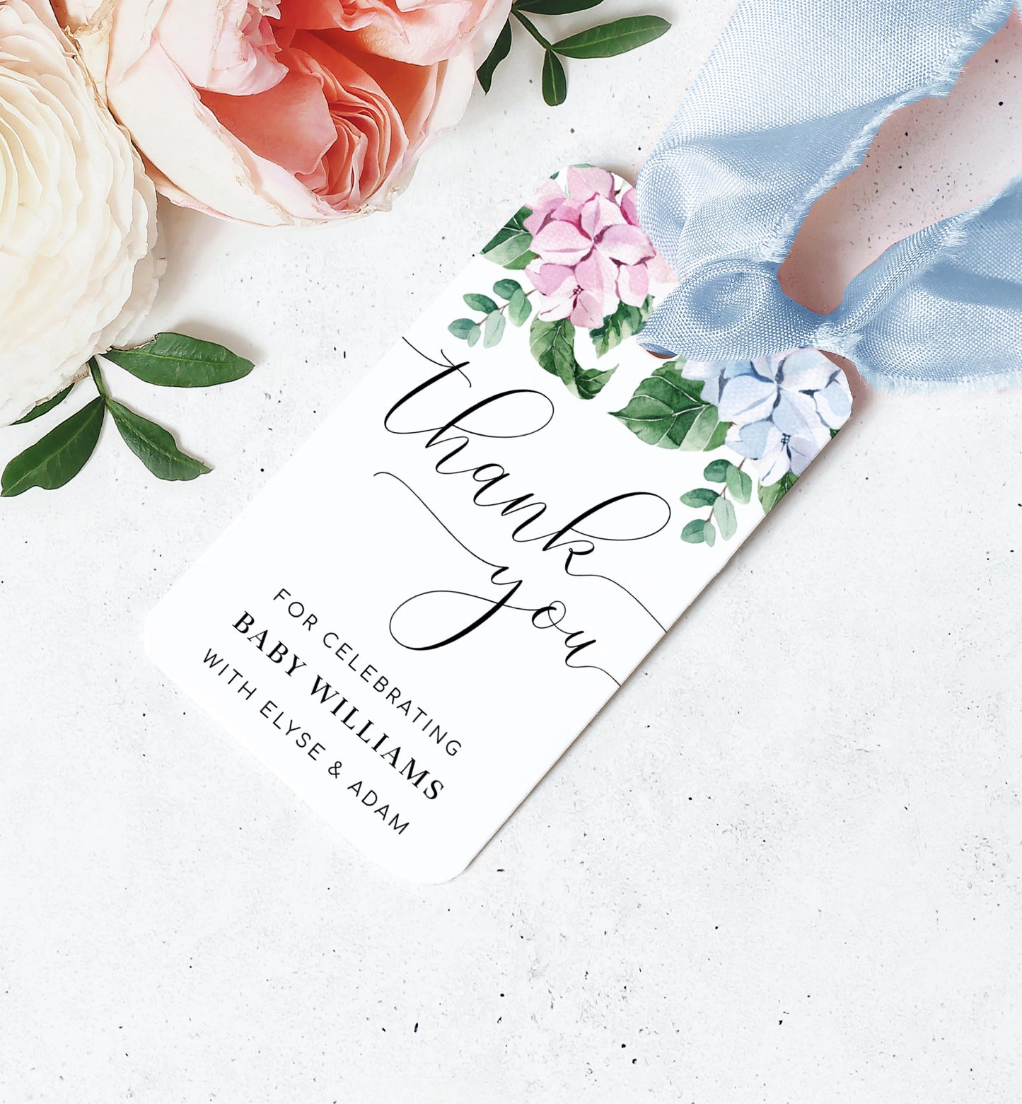 Ferras Blossom Pink Blue | Printable Thank You Favour Tags Template