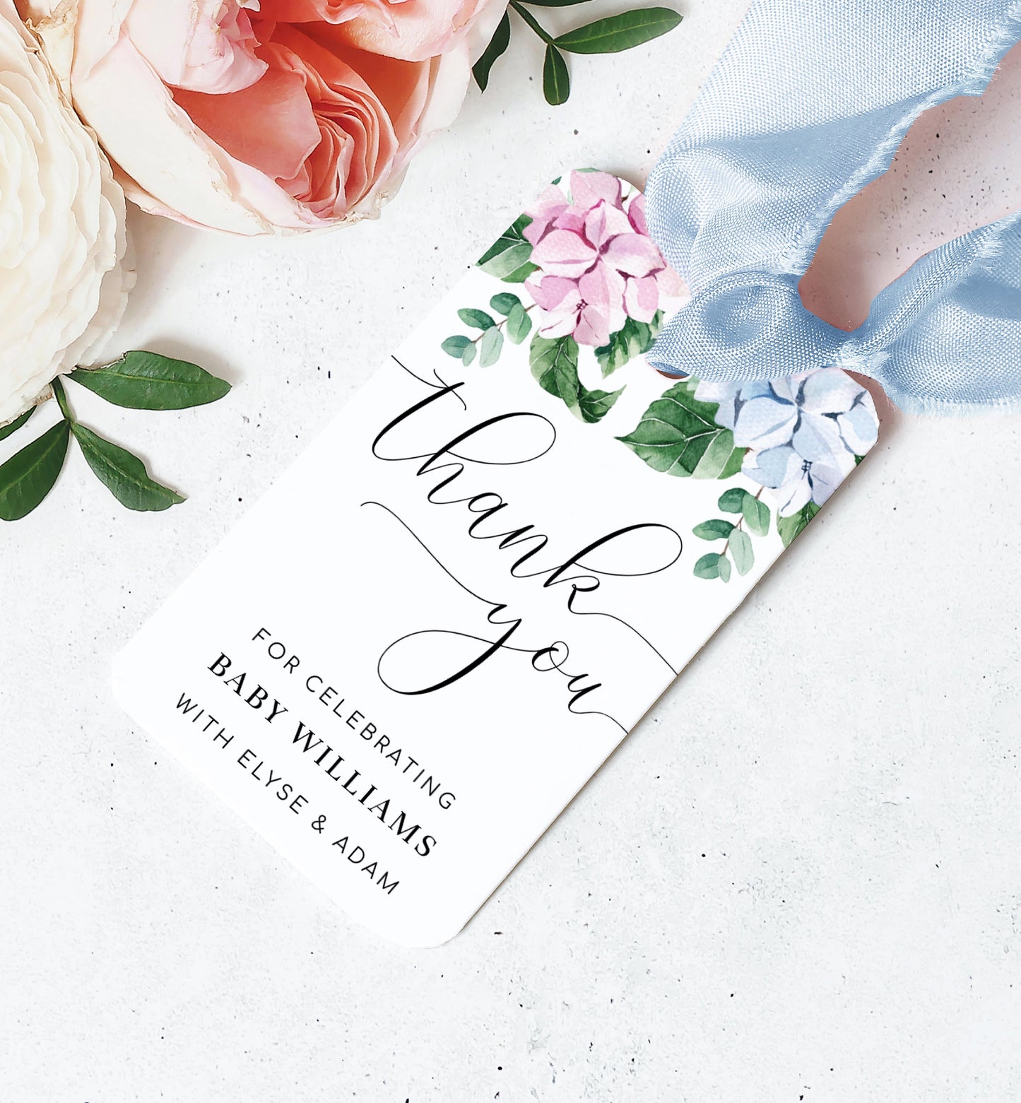 Ferras Blossom Pink Blue | Printable Thank You Favour Tags Template