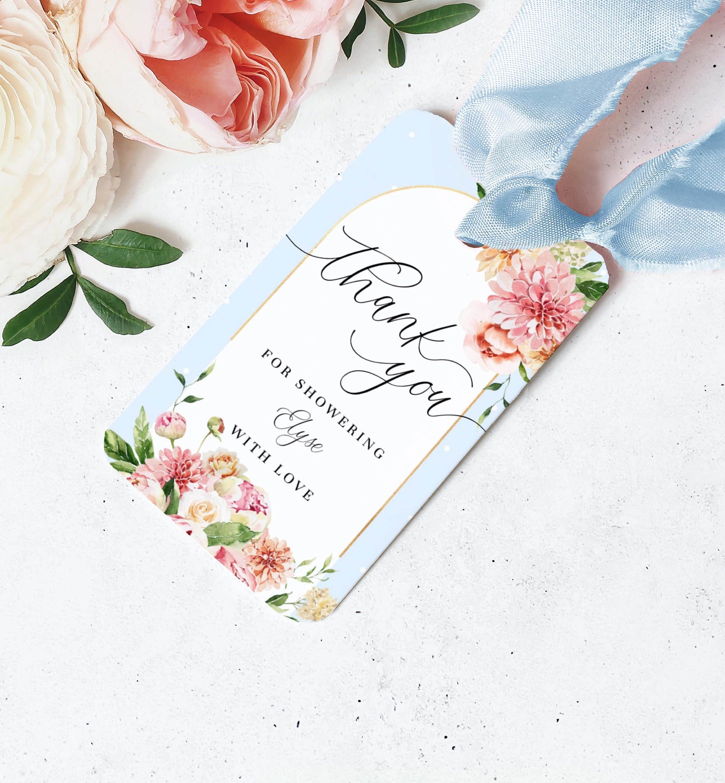 Quinn Floral Blue | Printable Favour Tags