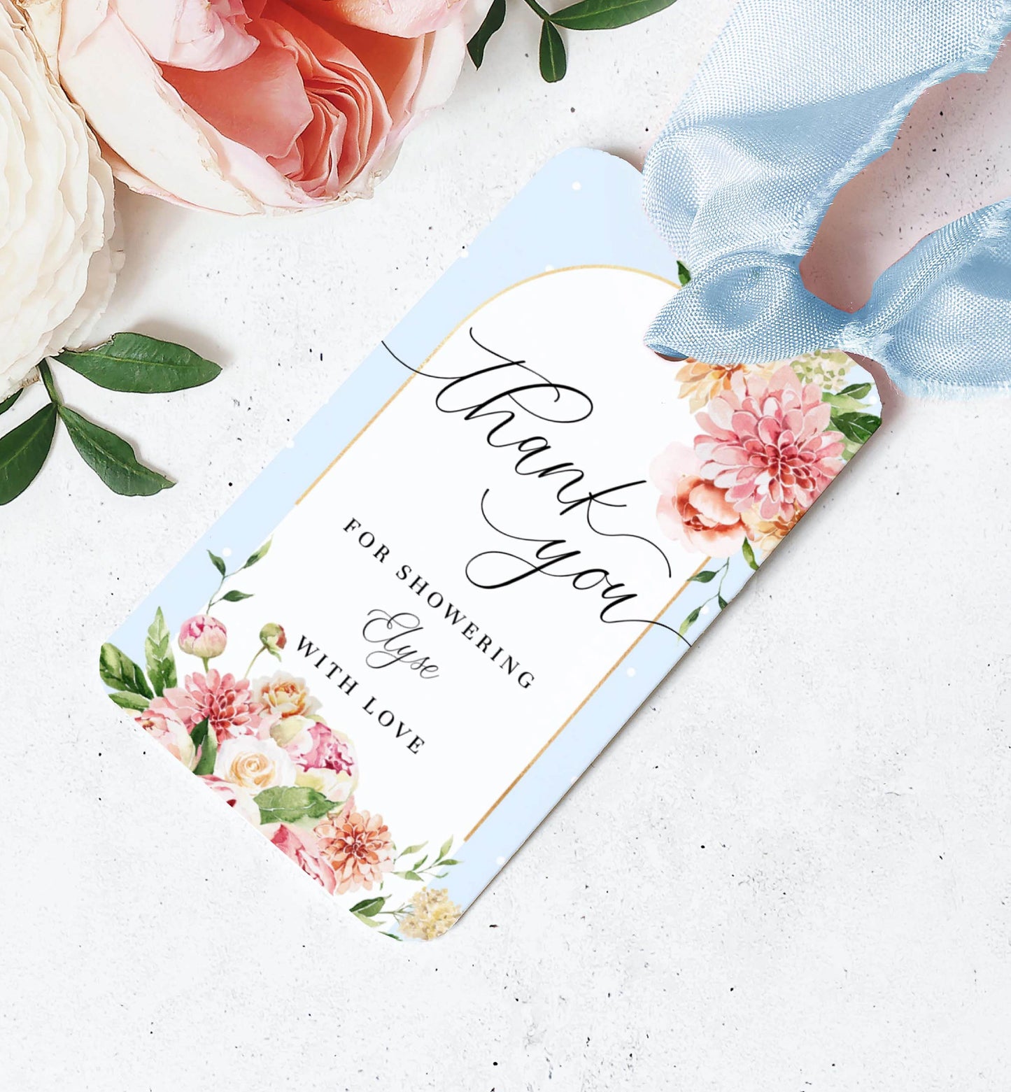 Quinn Floral Blue | Printable Favour Tags