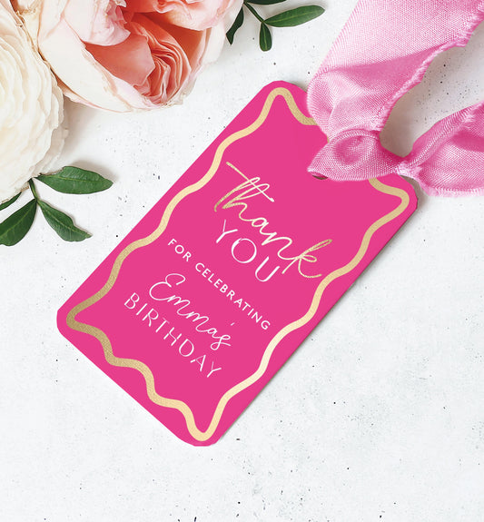 Wave Hot Pink Gold | Printable Thank You Favour Tag Template