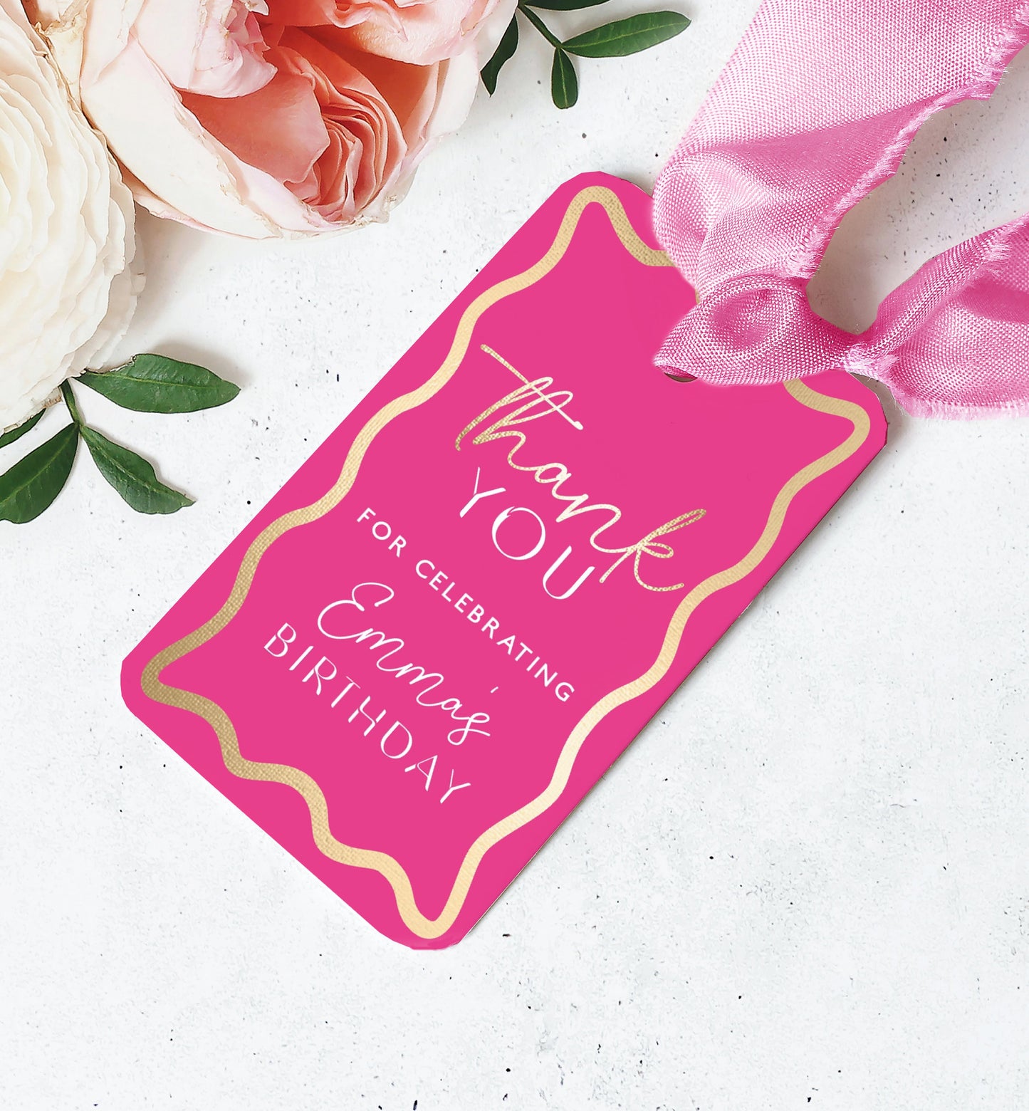 Wave Hot Pink Gold | Printable Thank You Favour Tag Template