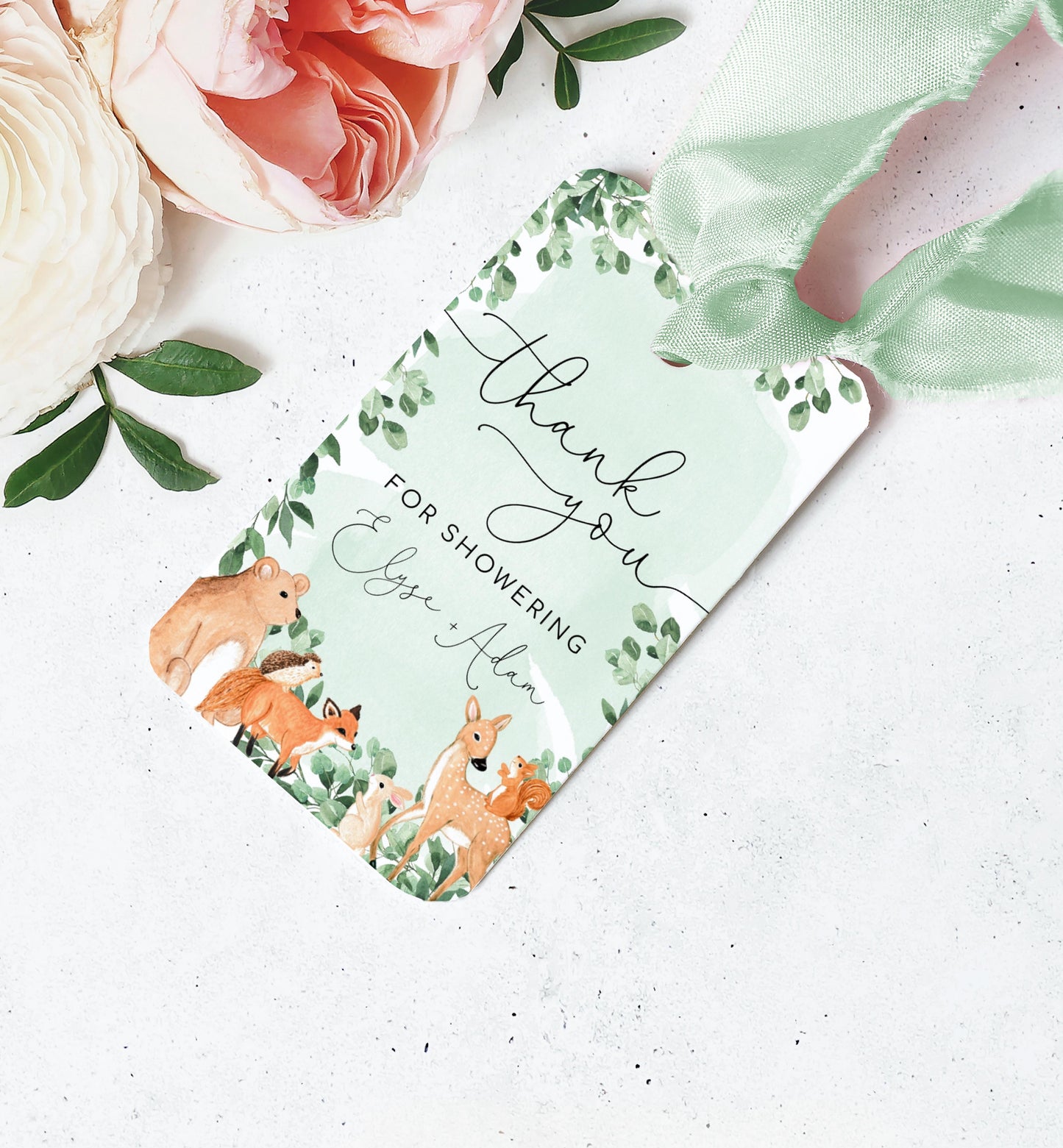 Woodland Animals Green | Printable Thank You Favour Tags