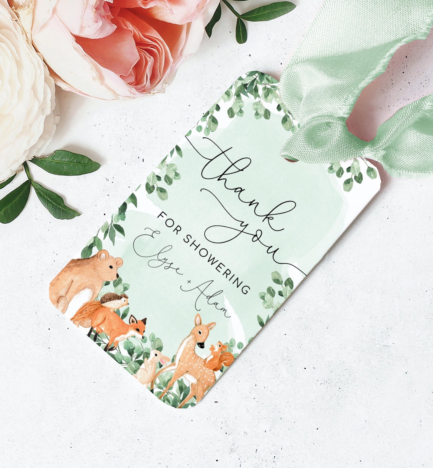 Woodland Animals Green | Printable Thank You Favour Tags