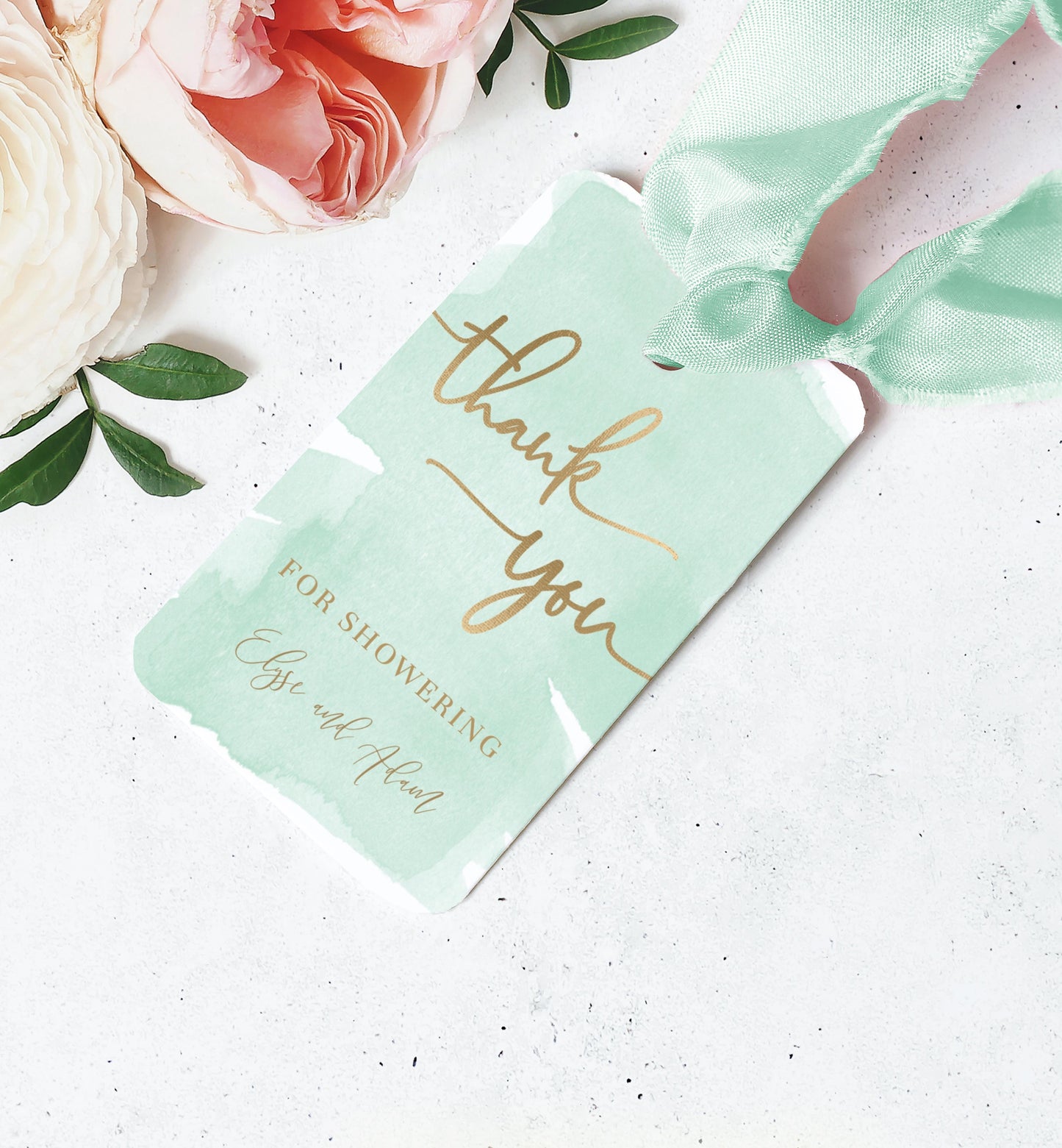 Watercolour Green | Printable Thank You Favour Tags - Black Bow Studio