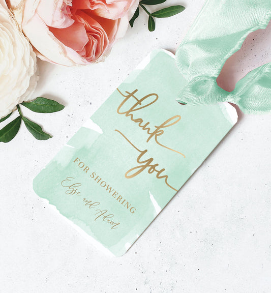 Watercolour Green | Printable Thank You Favour Tags - Black Bow Studio