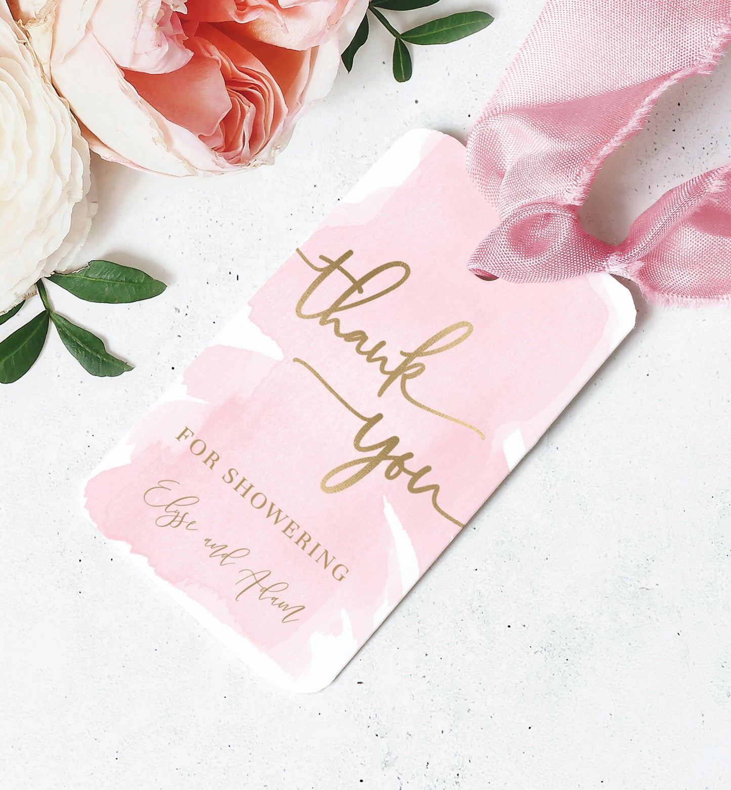 Printable Thank You Favor Tag Template, Girl Pink Baby Shower Favor Tag, Bridal Shower Favor Tag, Pink Watercolor, Gold