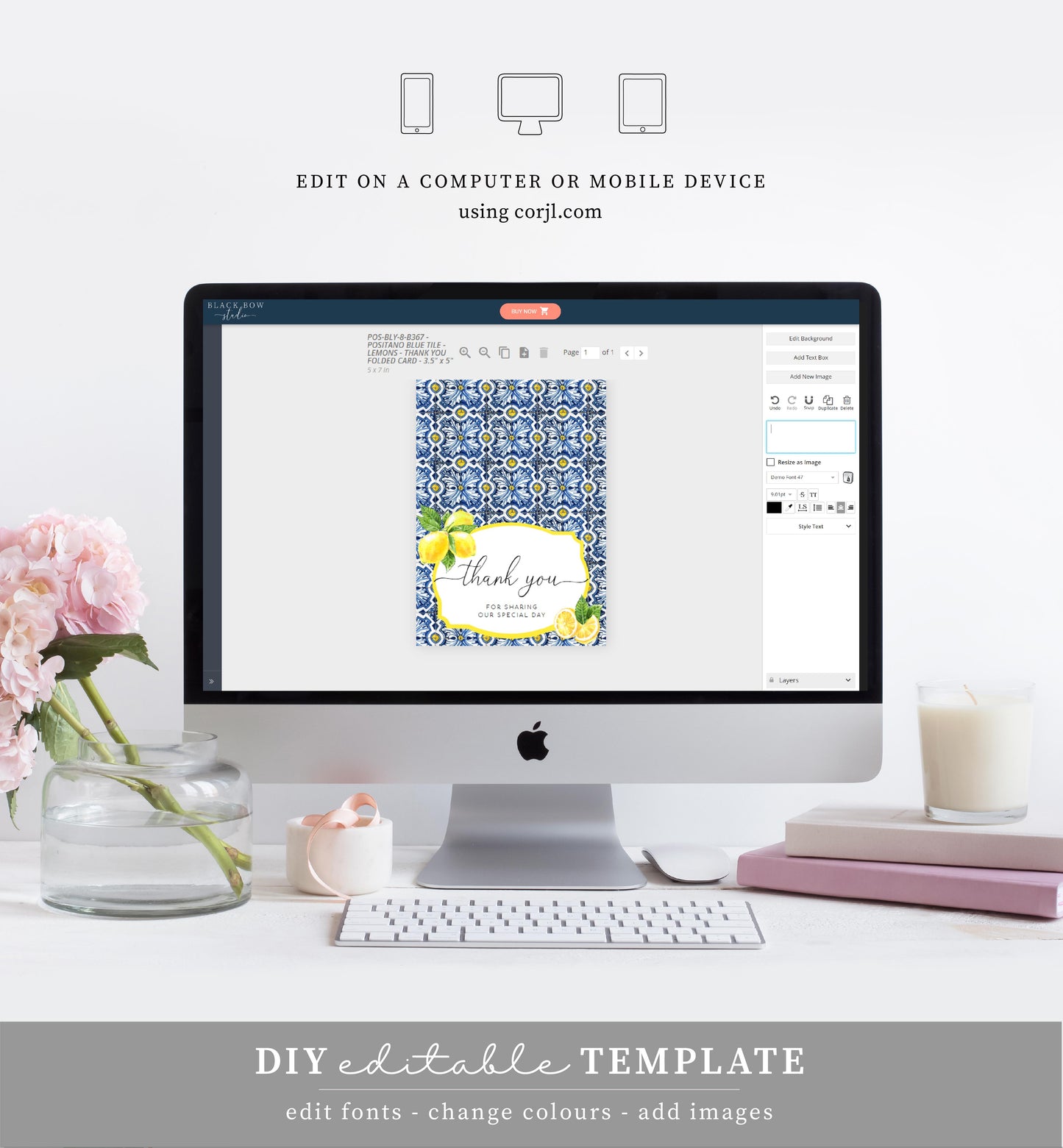 Positano Lemons | Printable Thank You Card Template