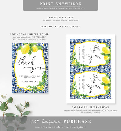 Positano Lemons | Printable Thank You Sign Template