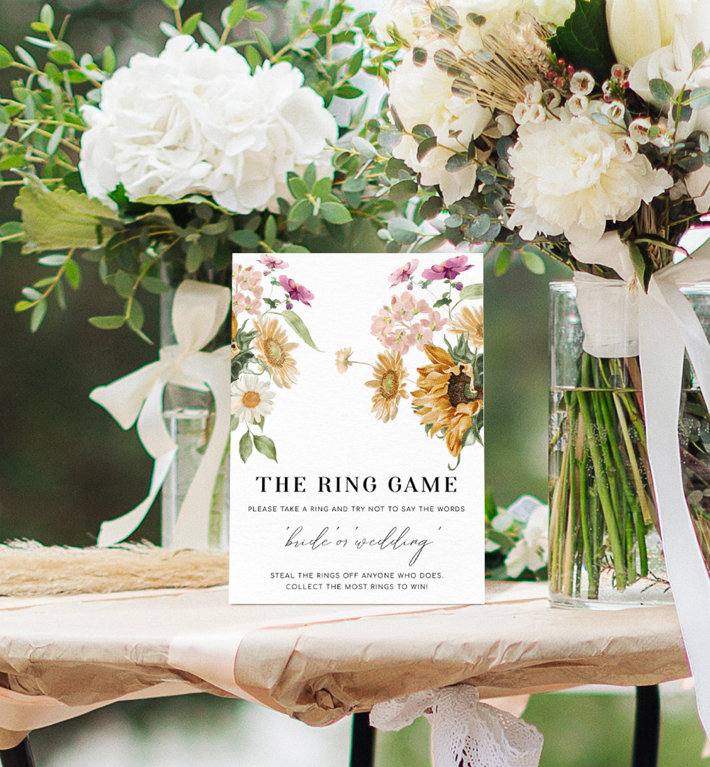 Mews Floral White | Printable The Ring Game Sign Template