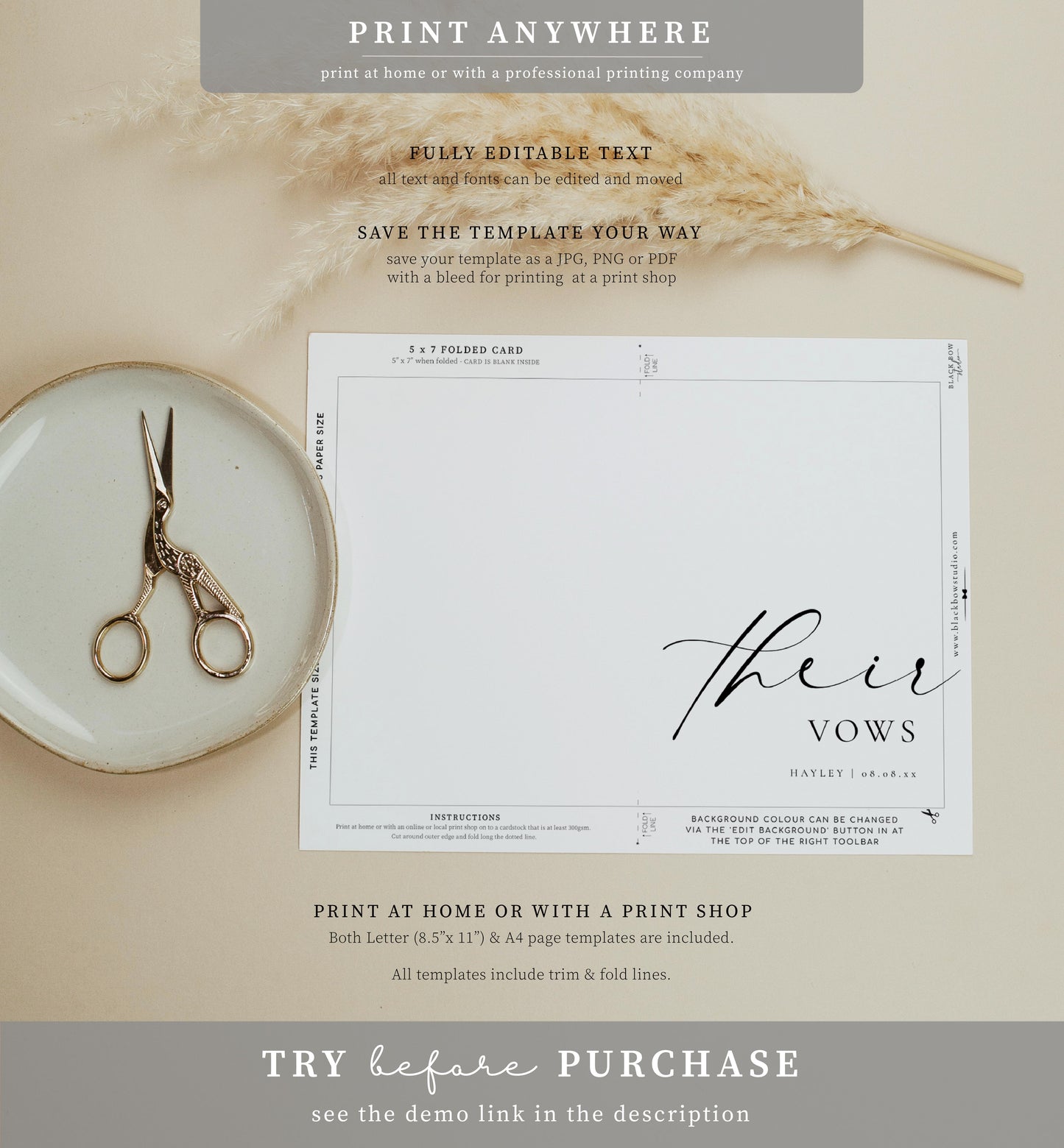 Ellesmere White | Printable Wedding Their Vows Book Template