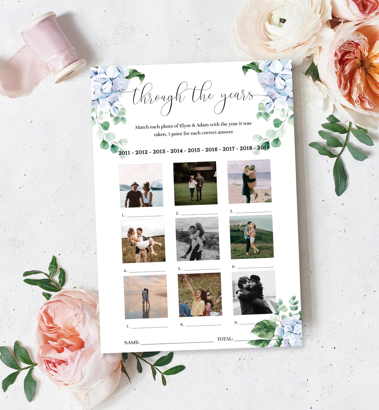 Ferras Blossom Blue | Printable Through The Years Bridal Shower Game - Black Bow Studio