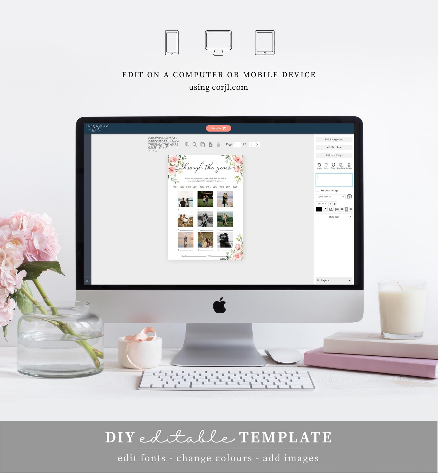 Darcy Floral Pink | Printable Through The Years Bridal Shower Game