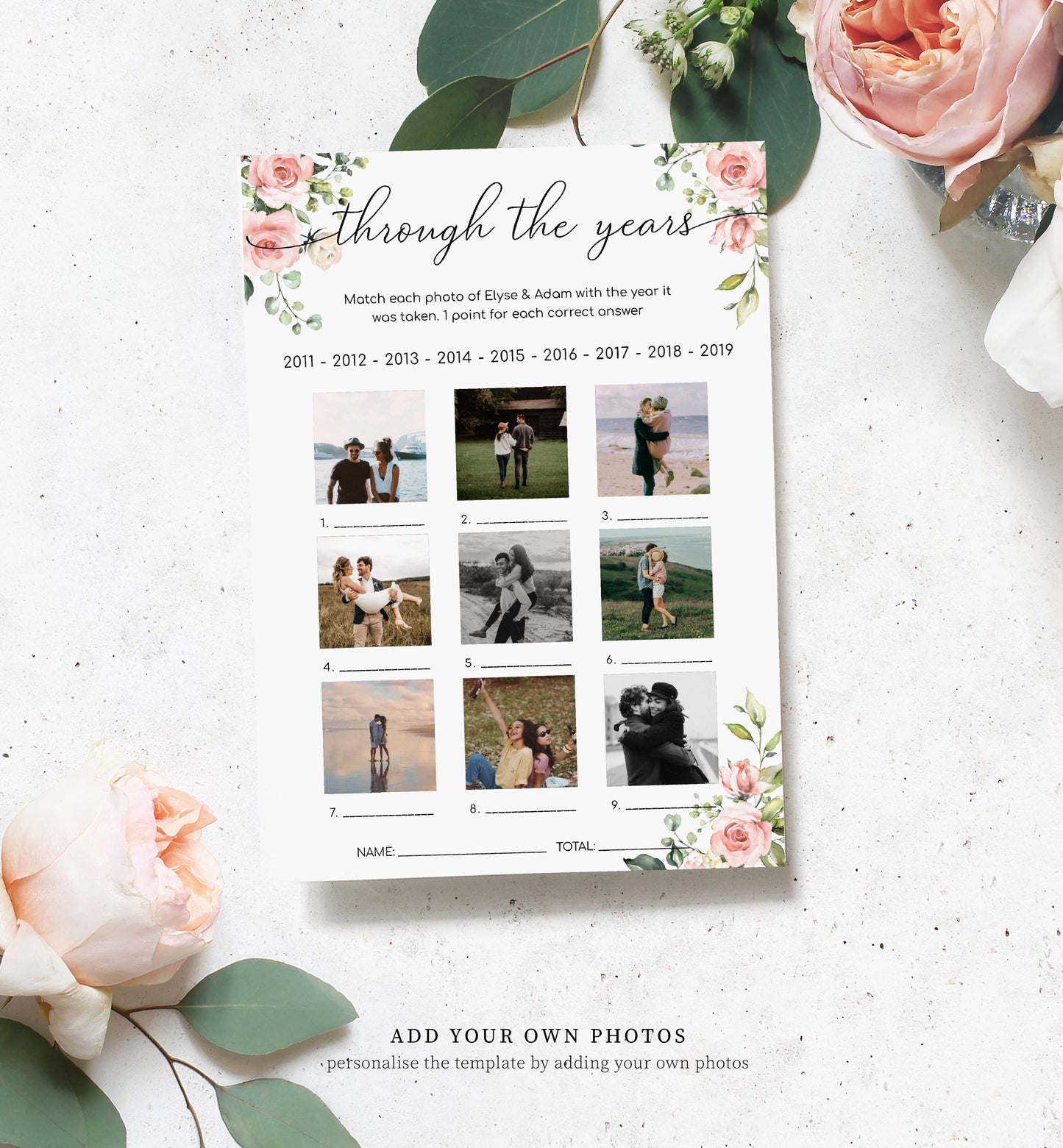 Darcy Floral Pink | Printable Through The Years Bridal Shower Game