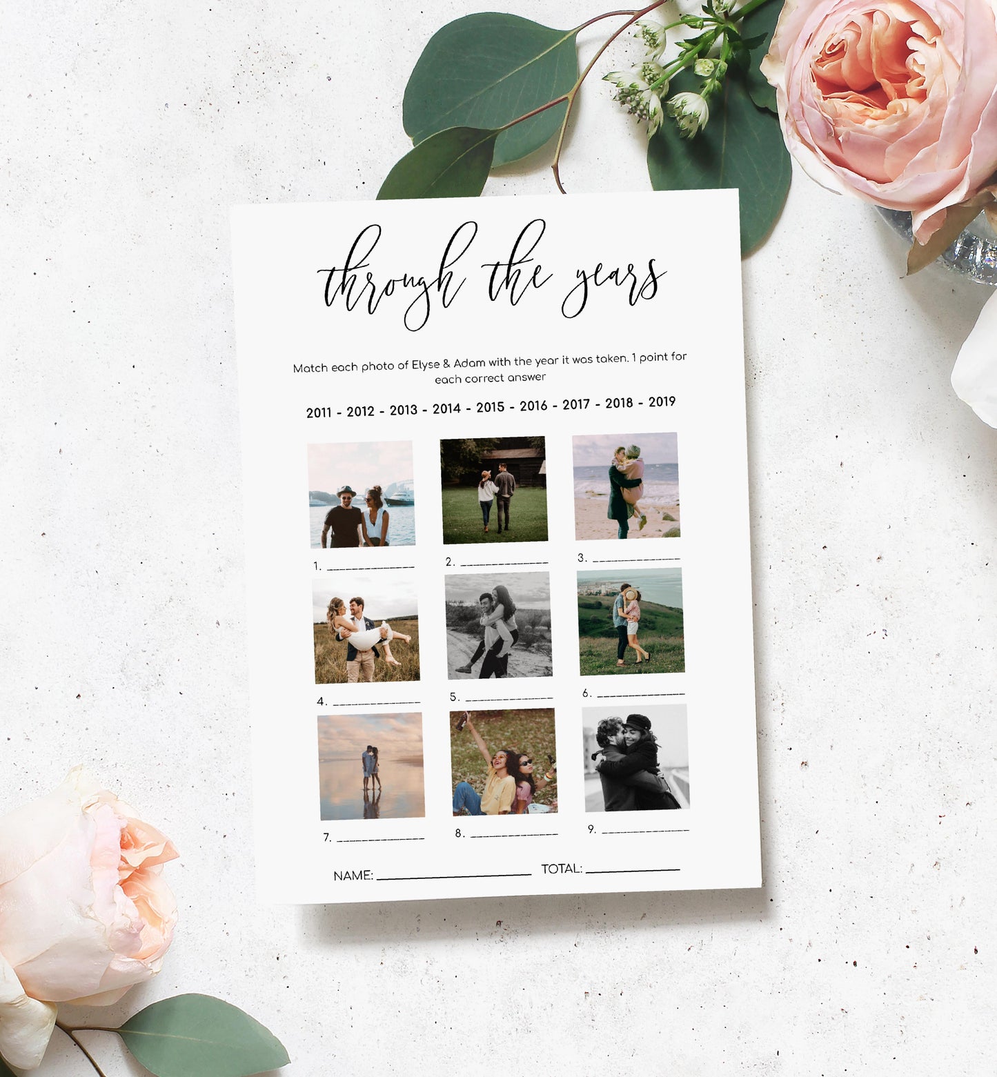 Lucas Script White | Printable Through The Years Photo Bridal Shower Game