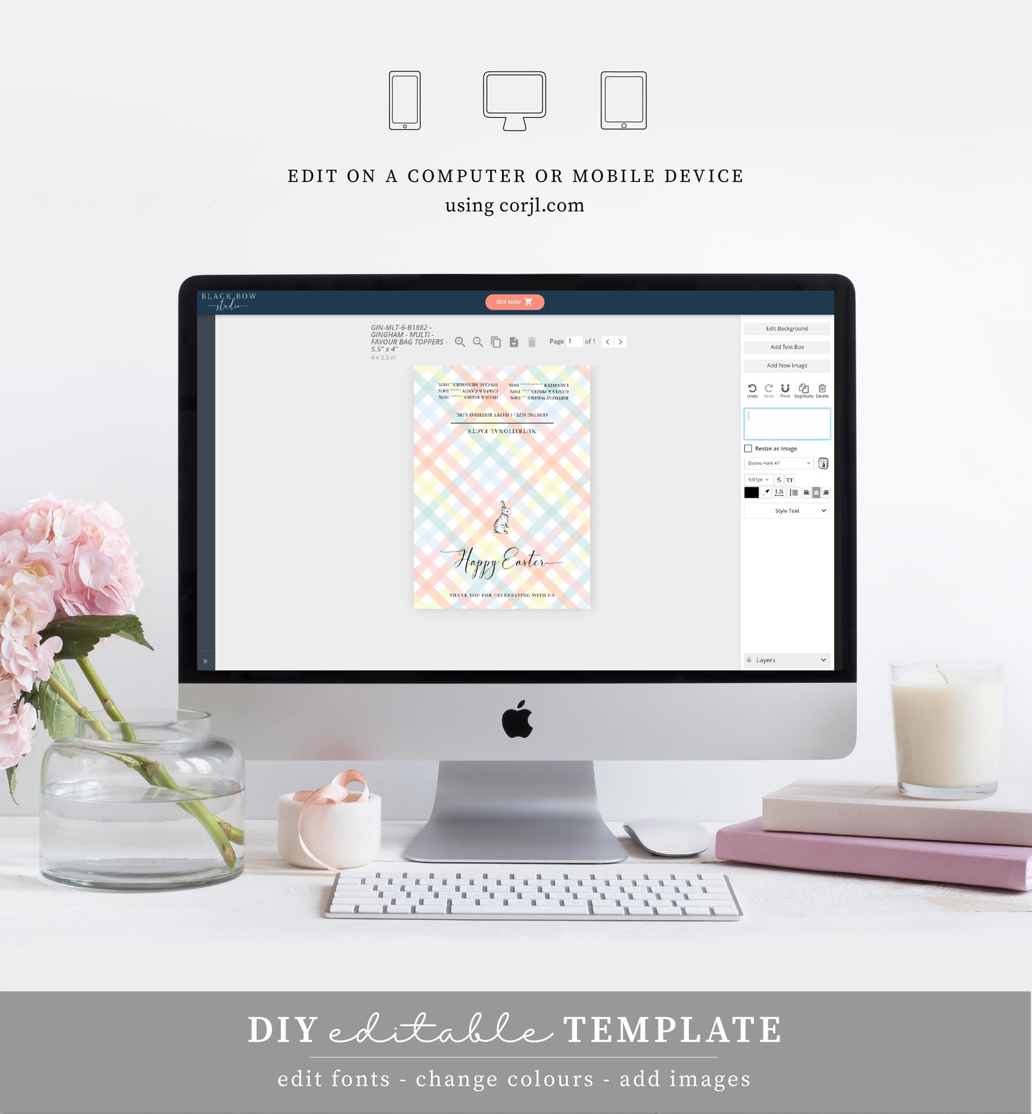 Gingham Multi | Printable Easter Favour Treat Bag Topper