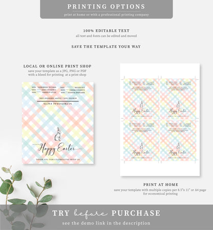 Gingham Multi | Printable Easter Favour Treat Bag Topper