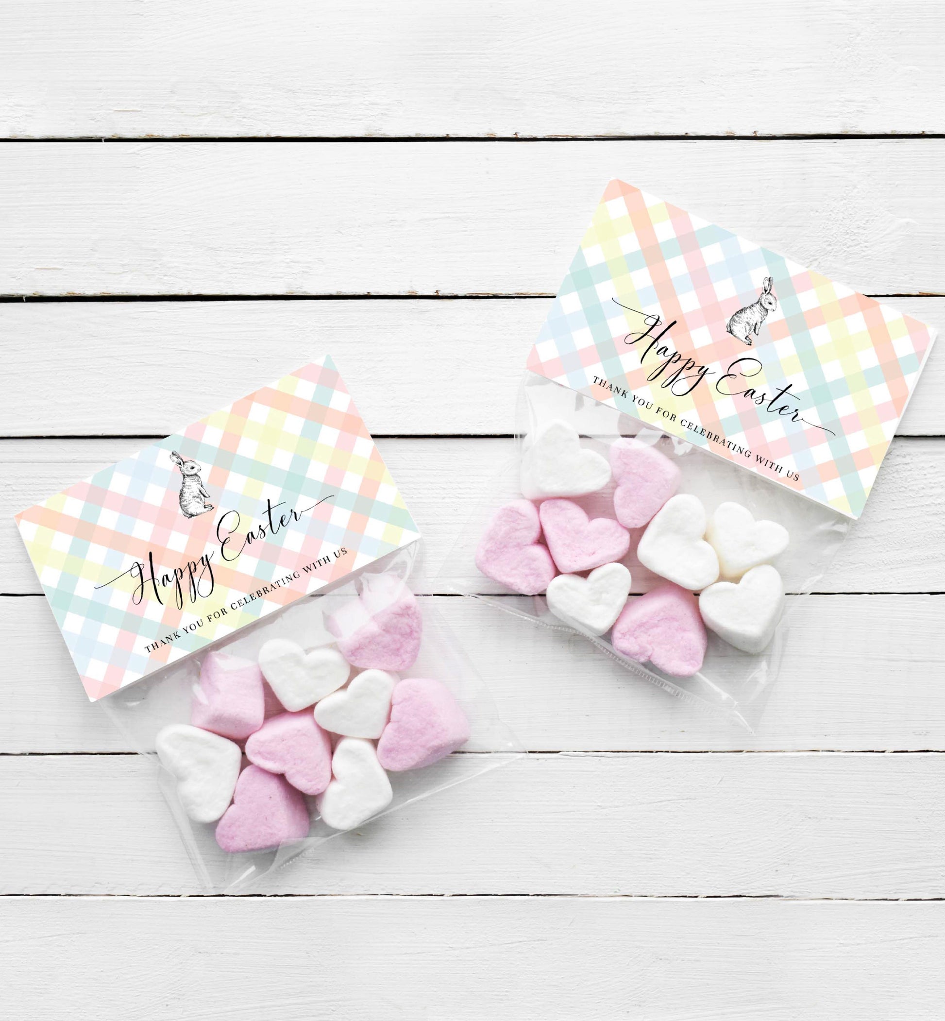 Printable Easter Favor Bag Topper, Editable Easter Egg Favor Bag Topper, Multi Coloured Gingham Easter Favour Tag, Happy Easter Tag