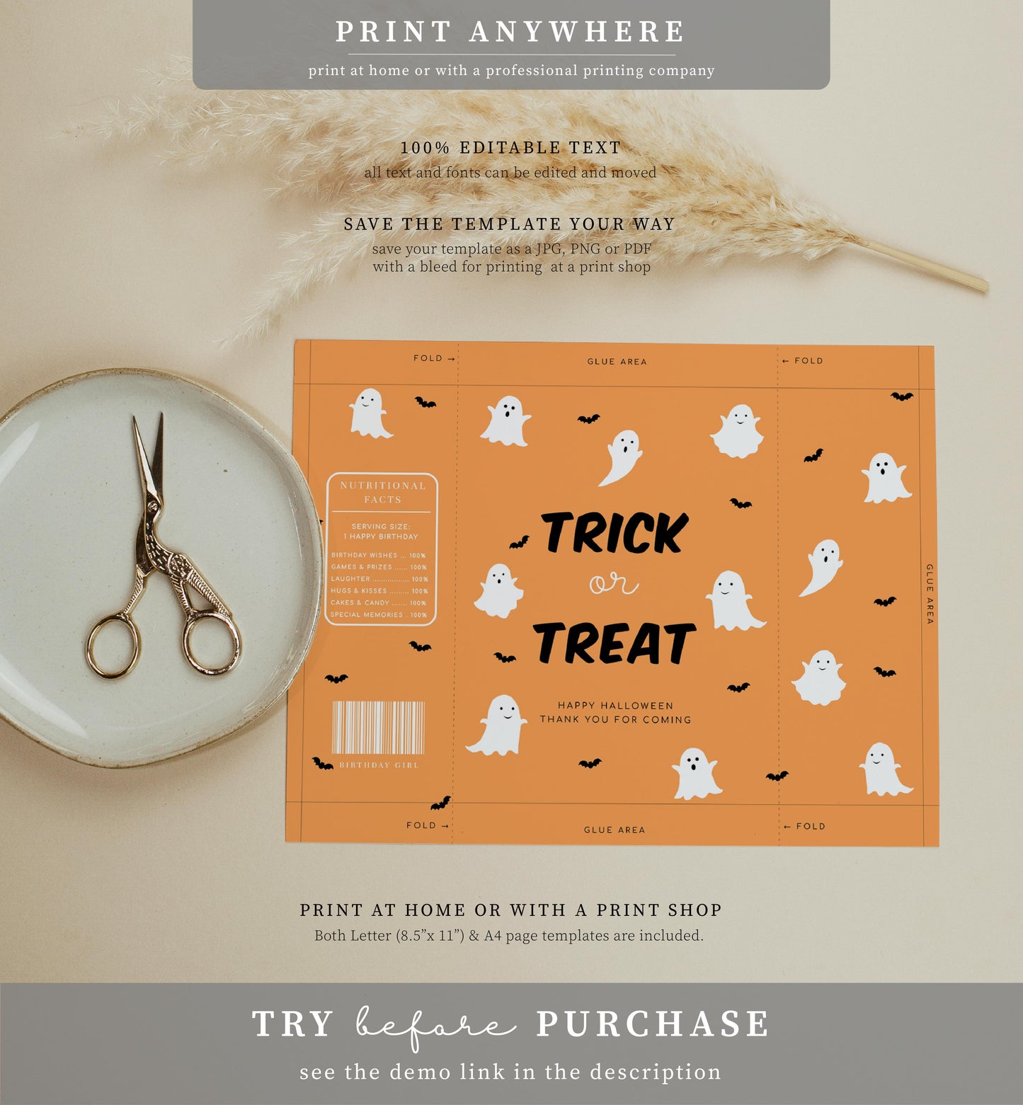 Friendly Ghost Orange | Printable Chip Packet Favour Template