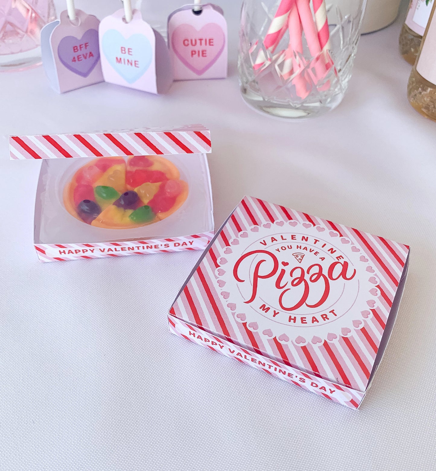 Stripe Pink | Printable Valentine Pizza Box Template