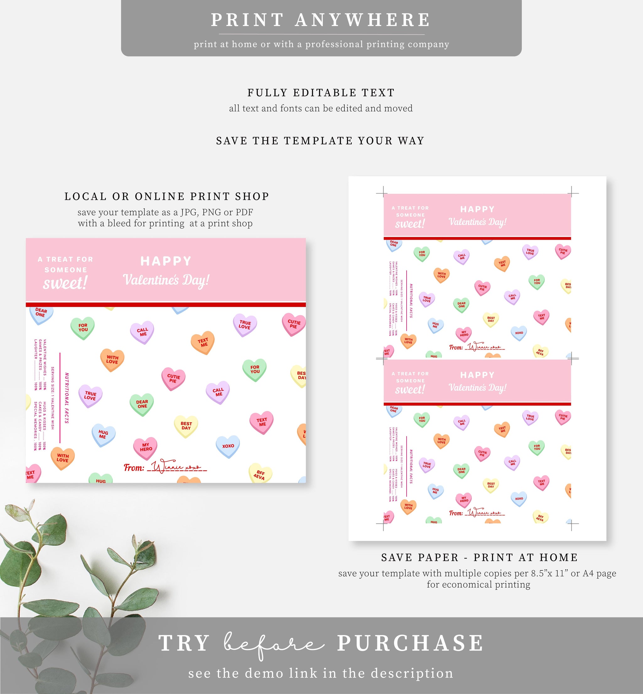 Convo Hearts White | Printable Valentine's Day Chocolate Bar Wrapper T ...