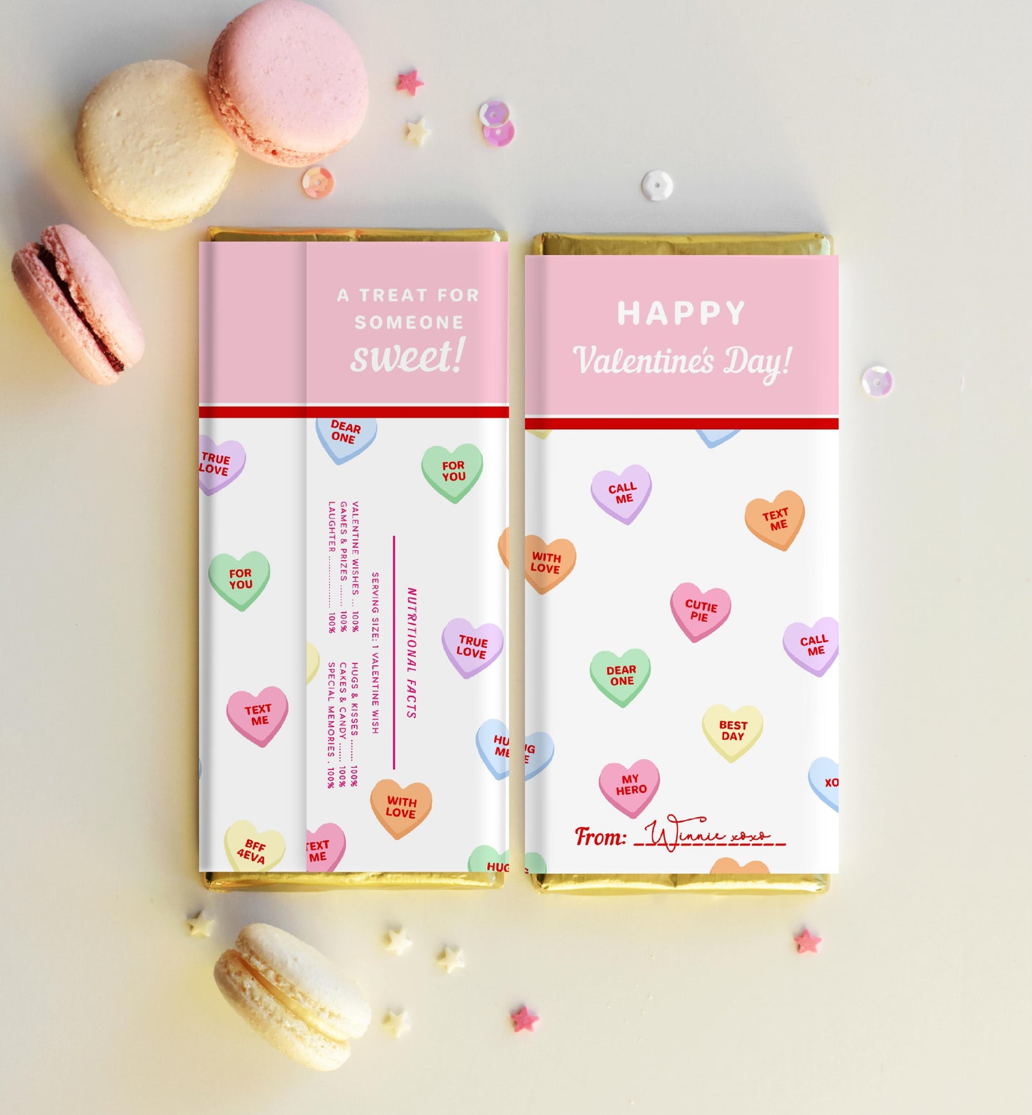Convo Hearts White | Printable Valentine's Day Chocolate Bar Wrapper Template