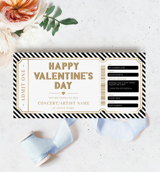 Stripe Black Gold | Printable Valentine's Concert Custom Gift Voucher Template
