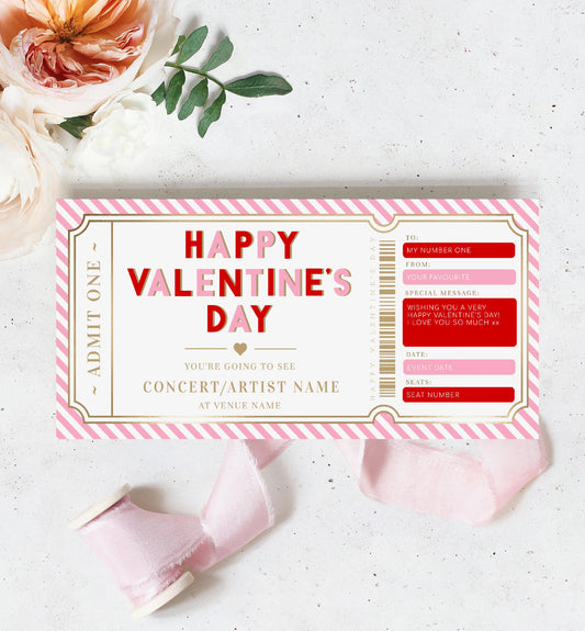 Stripe Pink Gold | Printable Valentine's Concert Custom Gift Voucher Template