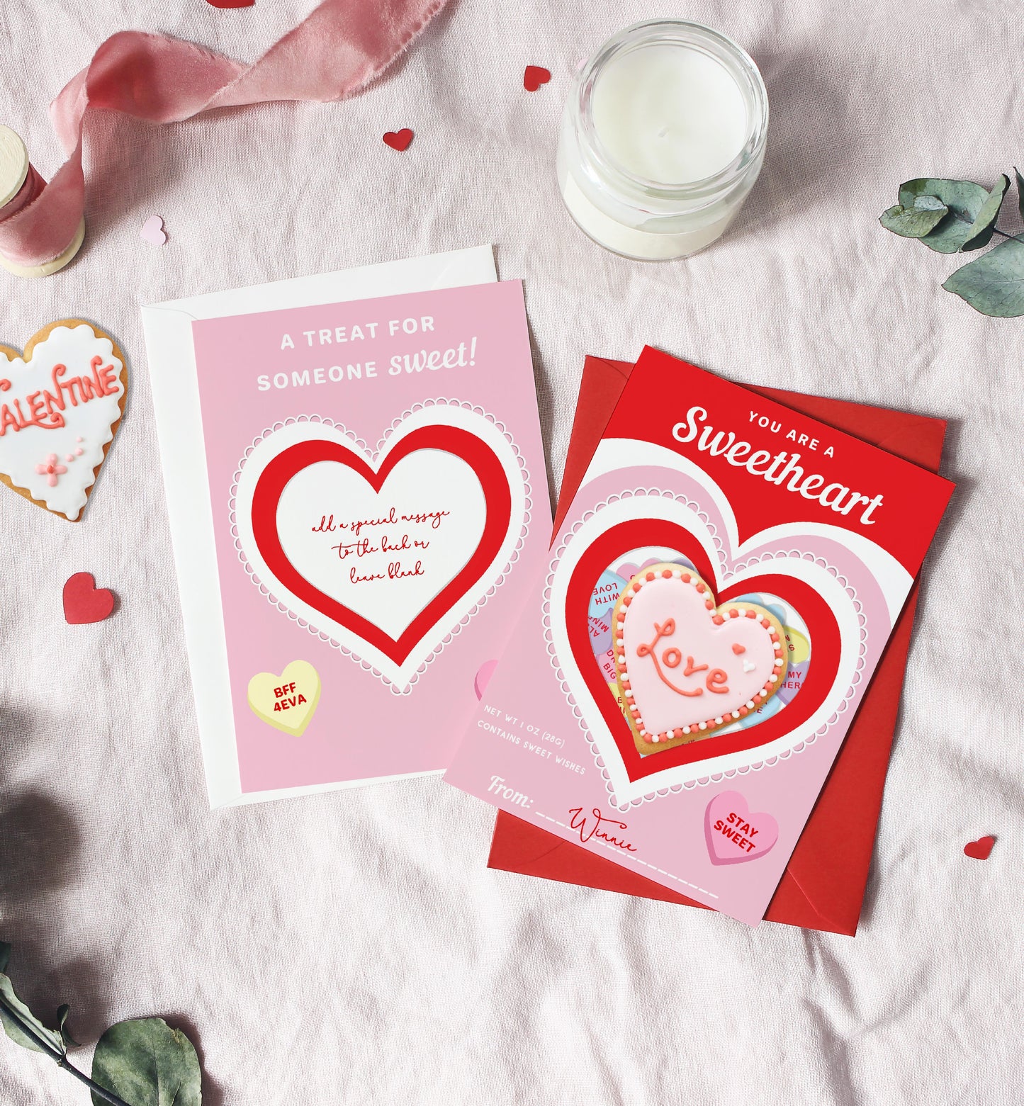 Convo Hearts Red Pink | Printable Sweetheart Valentine Cookie Card Template