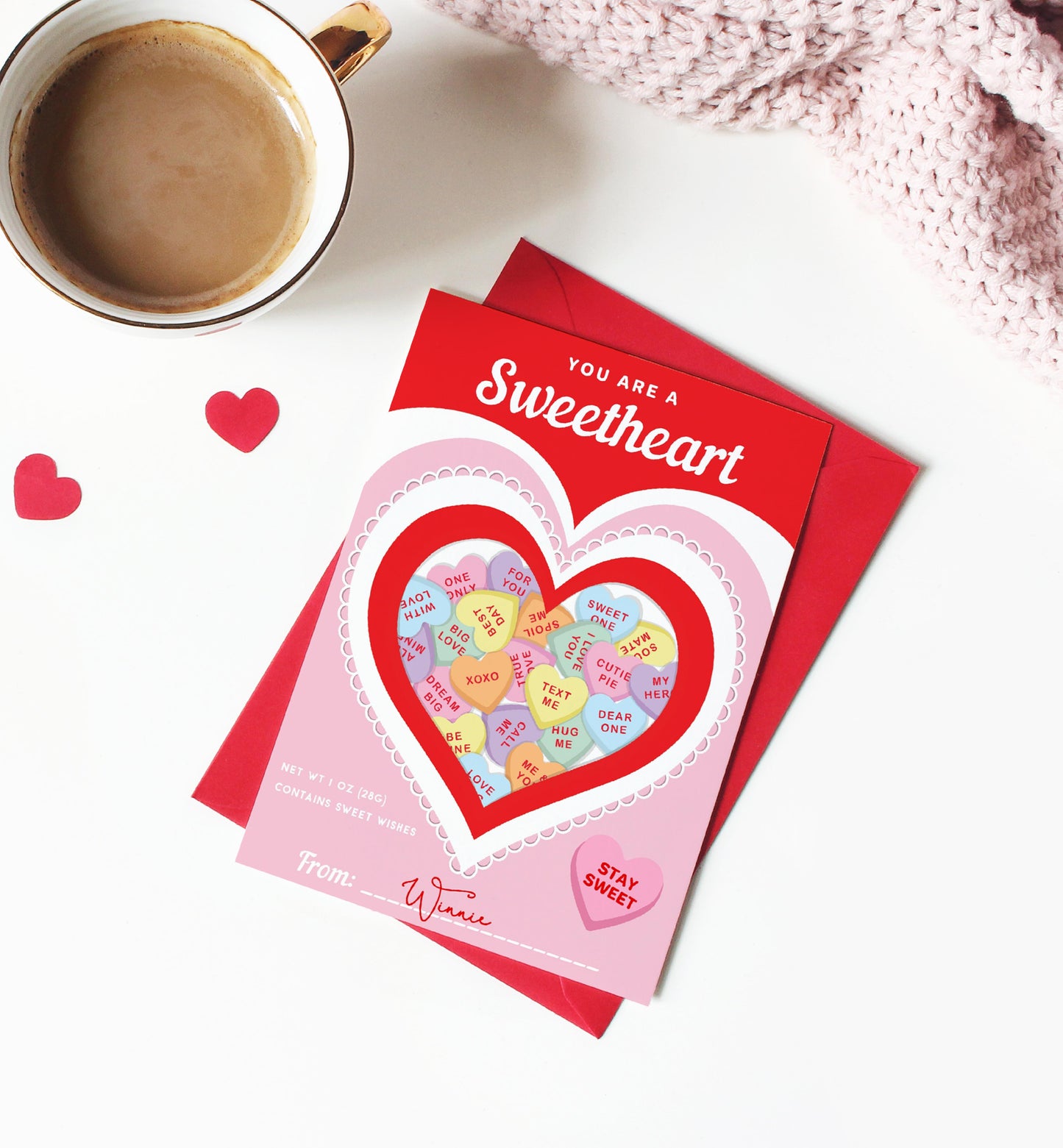 Convo Hearts Red Pink | Printable Sweetheart Valentine Cookie Card Template